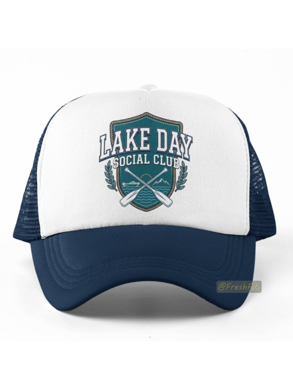 🆕Lake Day Social Club Foam Trucker Hat Mesh Snapback Cap Navy/White
